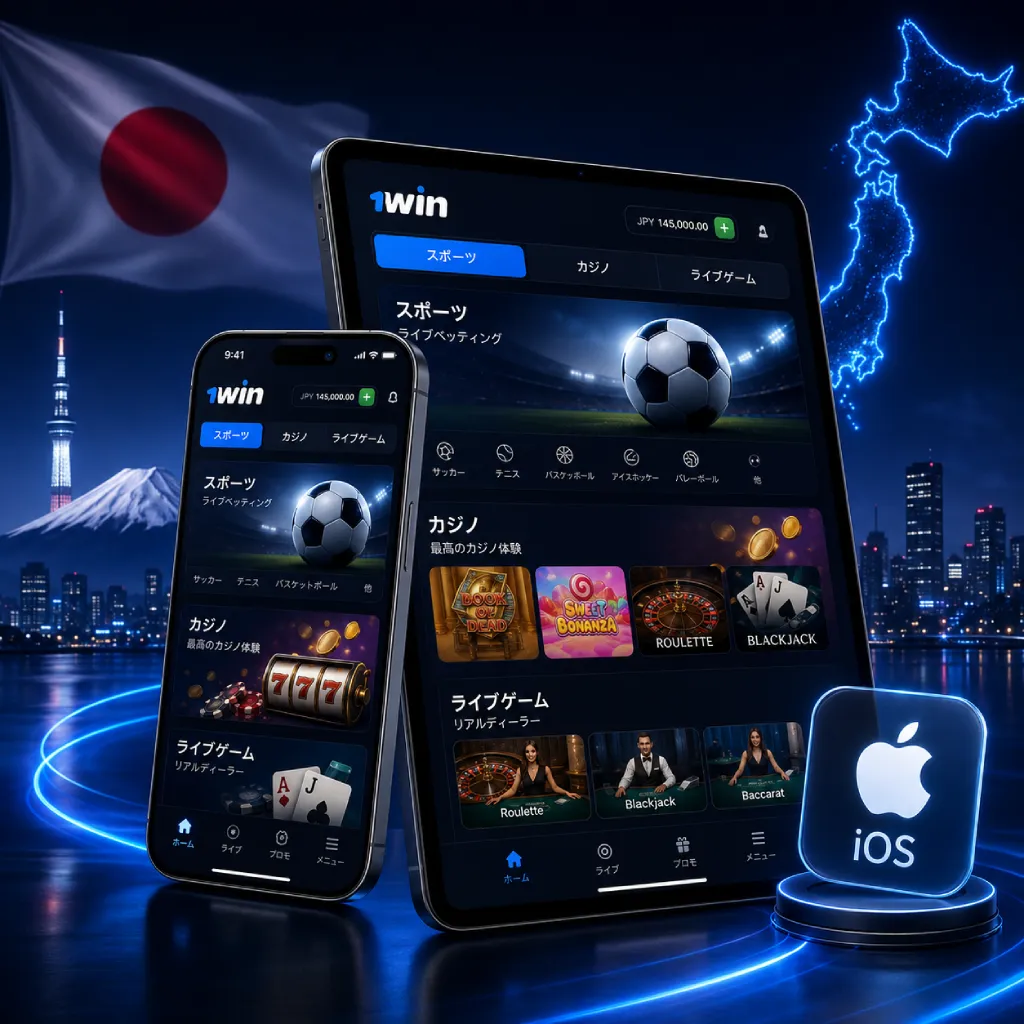 Official 1win iOS application on iPhone and iPad, featuring sports betting and casino games for the Japanese market.