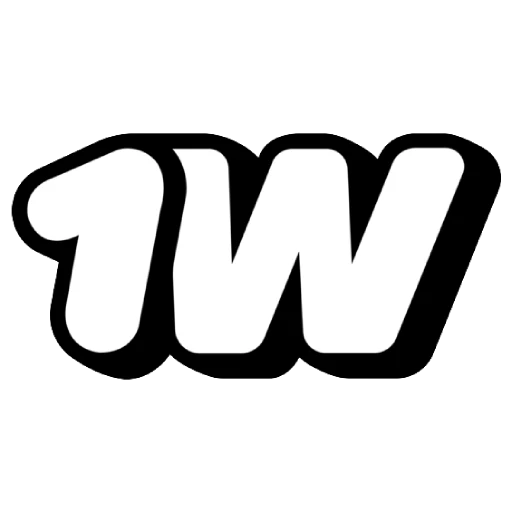 Graphic logo featuring large, rounded letters "1W". The text is white with a thick black outline and a drop shadow effect that creates a 3D appearance, set against a solid white background.